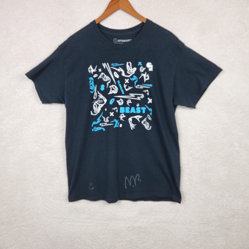 MrBeast Mens L Black Autographed Signed Limited 24H Livestream Graphic T-Shirt